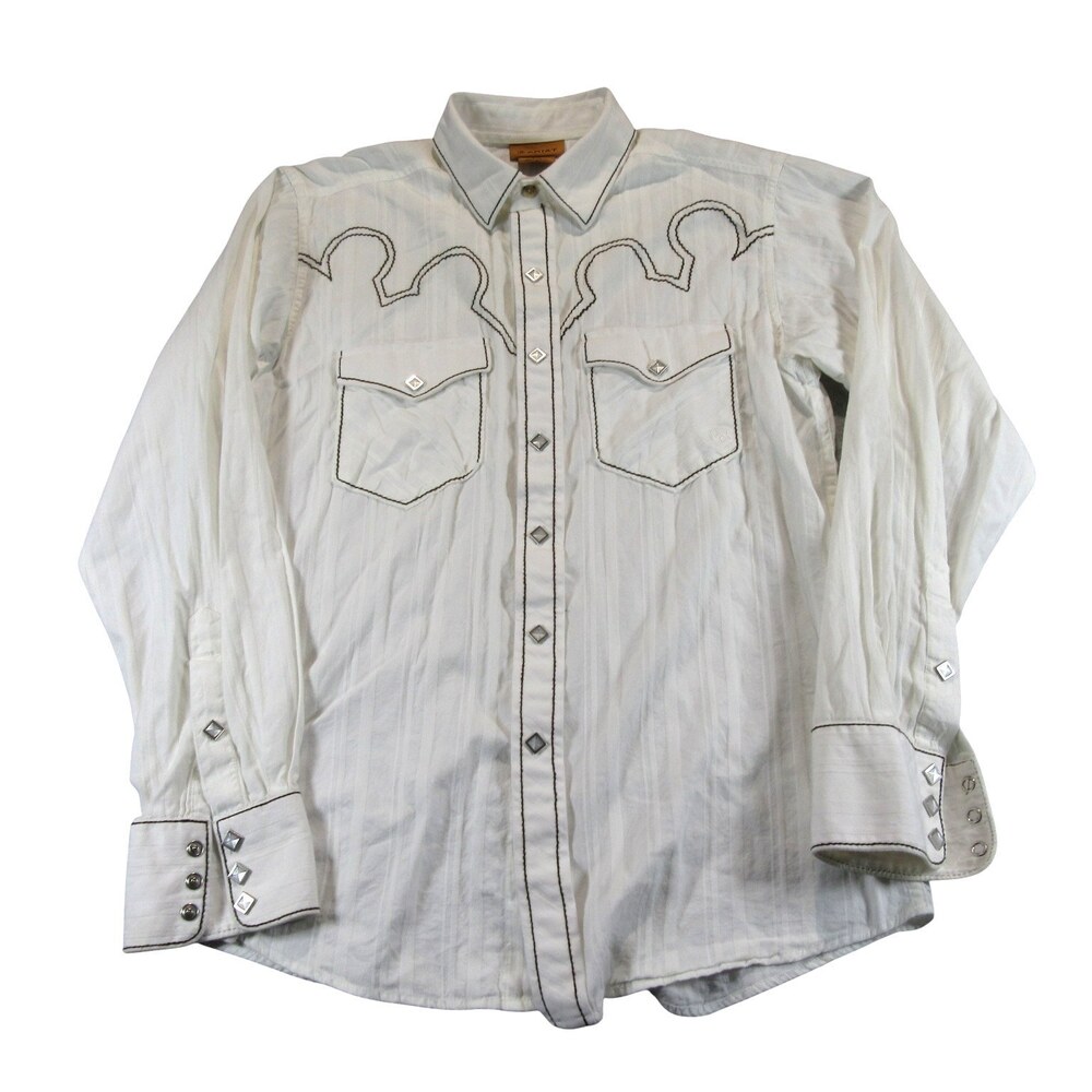 Ariat Mens Pearl Snap Western Shirt S Small White Embroidered 100% Cotton Pocket - Picture 2 of 10